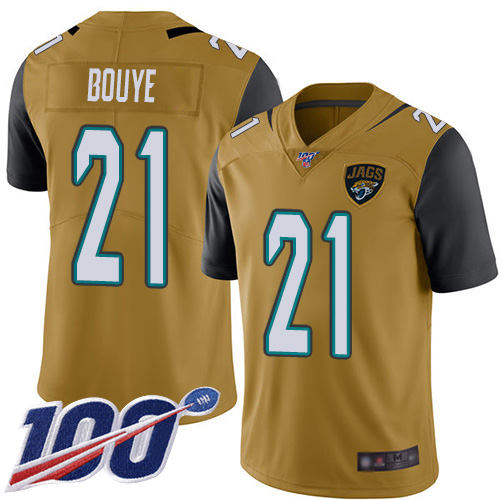 Men Nike Jacksonville Jaguars 21 A.J. Bouye Gold Stitched NFL Limited Rush 100th Season Jersey